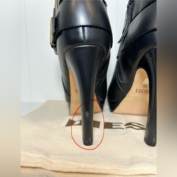 NEW DIESEL MELROSE SYDNAY BLACK LEATHER Brass Buckle Ankle Booties EUR 38 - Picture 8 of 14